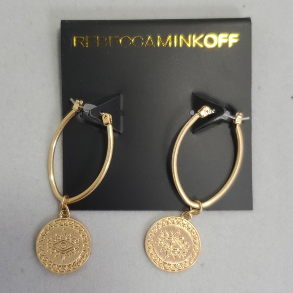 Rebecca Minkoff Etched Coin Hoops Earrings (Gold) Earring - Picture 4 of 6